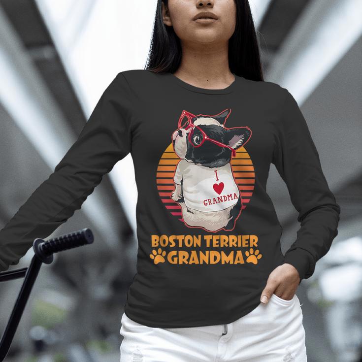 Vintage Boston Terrier Grandma Wear Sunglasses Dog Lover Men Women Girls Kids Women Long Sleeve T-Shirt, gift for family, gift for coworker