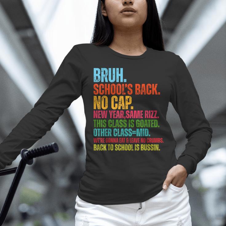 Vintage Bruh We Back No Cap Bruh We'Re Back Student Teacher Women Long Sleeve T-Shirt, gift for family, gift for coworker