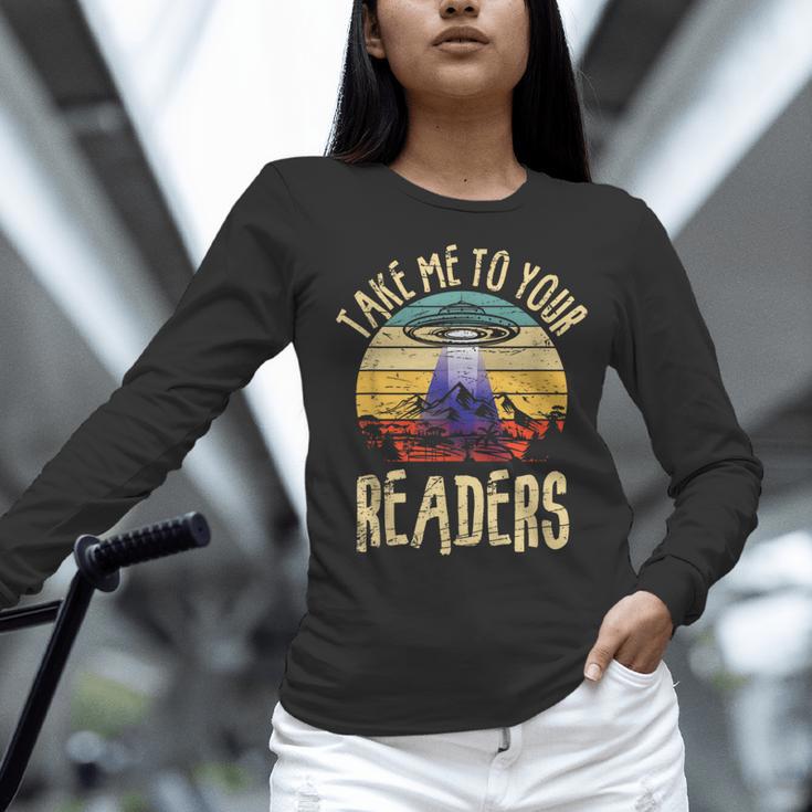 Vintage Take Me To Your Readers English Teacher Alien Space Men Women Women Long Sleeve T-Shirt, English Teacher Shirts, gift for family, gift for coworker