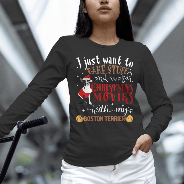 Watch Christmas Movies With My Boston Terrier Bostie Women Long Sleeve T-Shirt, Boston Terrier Christmas Shirts, gift for family, gift for coworker