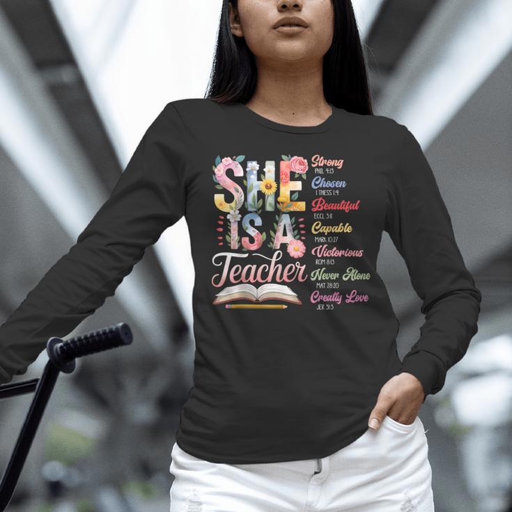 Women Bible Verse Christian Teacher God Says Back To School Women Long Sleeve T-Shirt, gift for family, gift for coworker