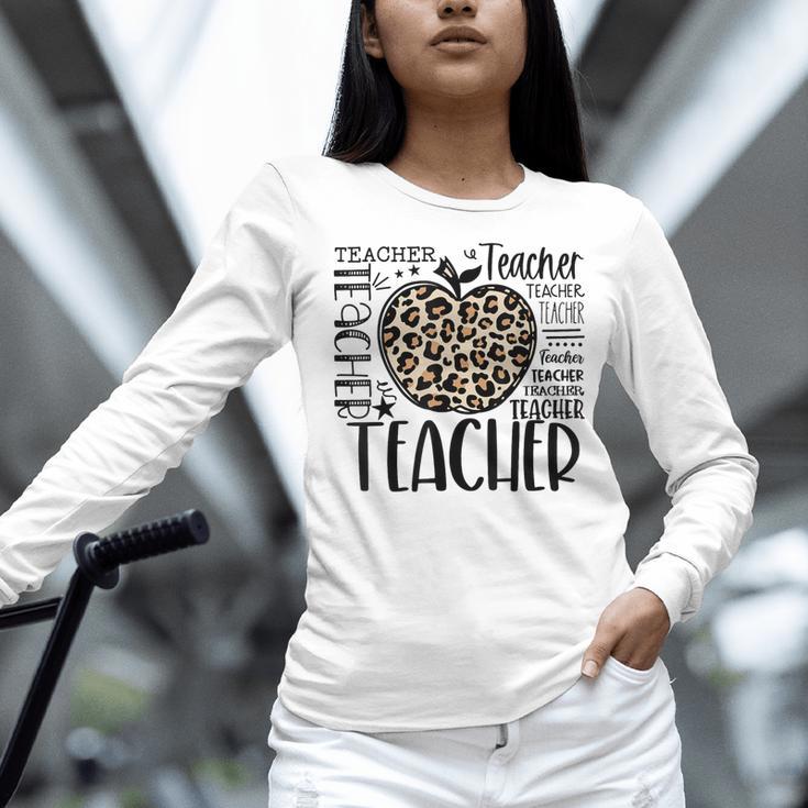 Back To School Teacher Life Apple Leopard Teacher Women Women Long Sleeve T-Shirt, gift for family, gift for coworker