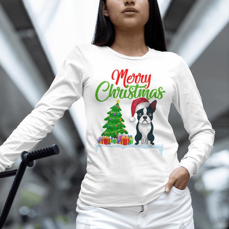 Boston Terrier Christmas Tree Lights Xmas Dog Lover Women Long Sleeve T-Shirt, Boston Terrier Christmas Shirts, gift for family, gift for coworker