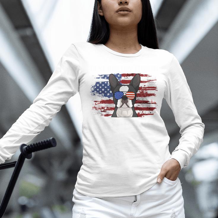 Boston Terrier Dad American Flag 4th Of July Dog Fathers Day Women Long Sleeve T-Shirt, Boston Terrier Dad Shirts, American Boston Terrier Shirts, Boston Terrier 4th Of July Shirts, gift for family, gift for coworker