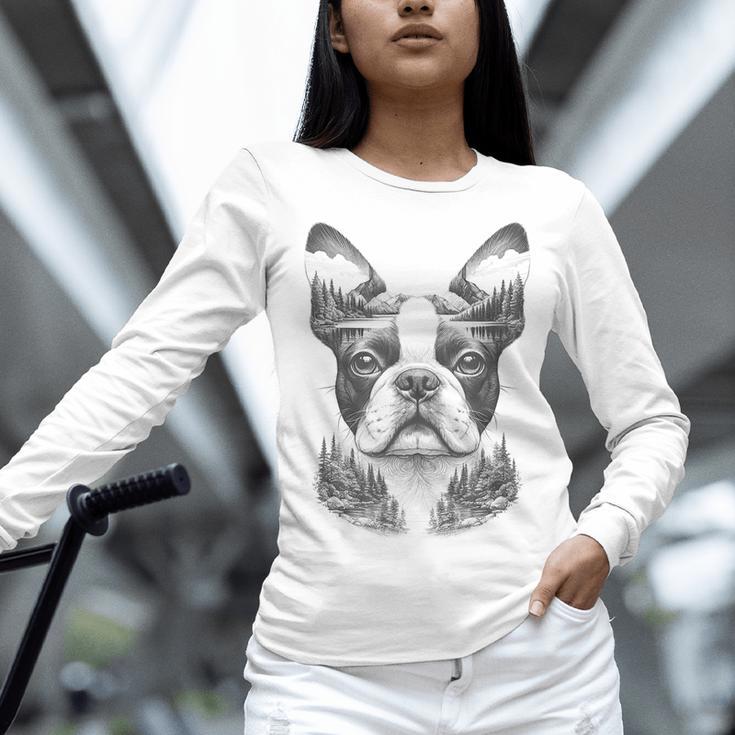 Boston Terrier Dog Bostie Nature Memorial Idea Men Women Women Long Sleeve T-Shirt, gift for family, gift for coworker