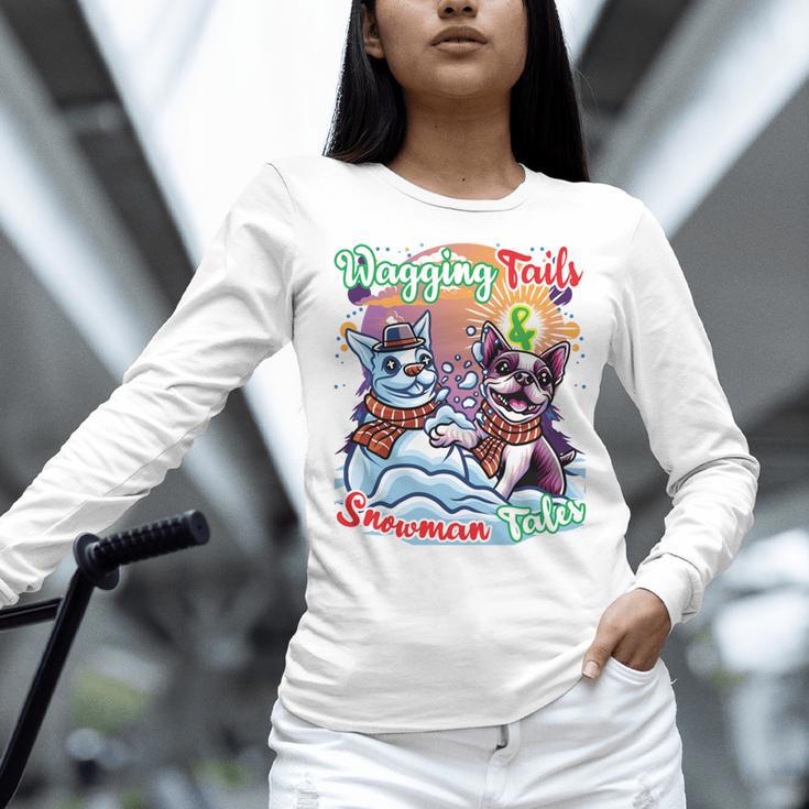 Boston Terrier Dog Christmas Snowman Winter Snow Women Long Sleeve T-Shirt, Boston Terrier Christmas Shirts, gift for family, gift for coworker