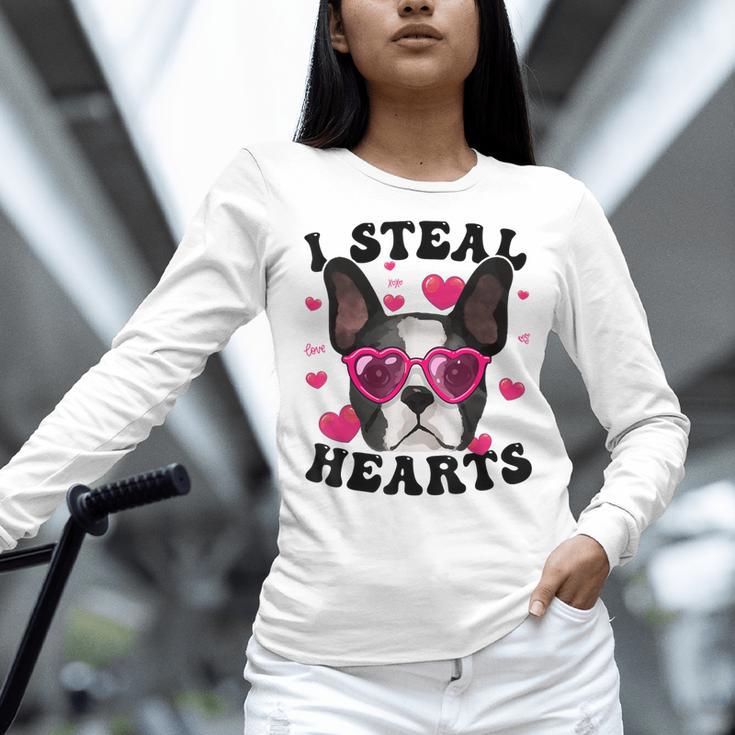Boston Terrier Heart Glasses Girls Bostie Valentines Day Women Long Sleeve T-Shirt, gift for family, gift for coworker