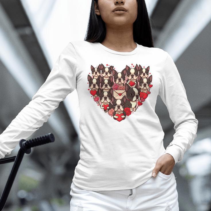 Boston Terrier Heart Valentine Boston Terrier Women Long Sleeve T-Shirt, gift for family, gift for coworker
