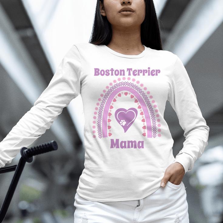 Boston Terrier Mama Cute Rainbow Paw Heart Shape Women Long Sleeve T-Shirt, gift for family, gift for coworker