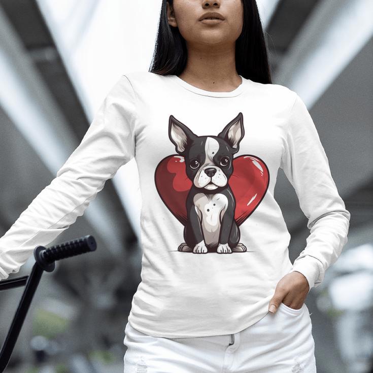 Boston Terrier Mom Dad Bostie Dog Lover Valentines Day Women Long Sleeve T-Shirt, Boston Terrier Dad Shirts, Boston Terrier Mom Shirts, gift for family, gift for coworker