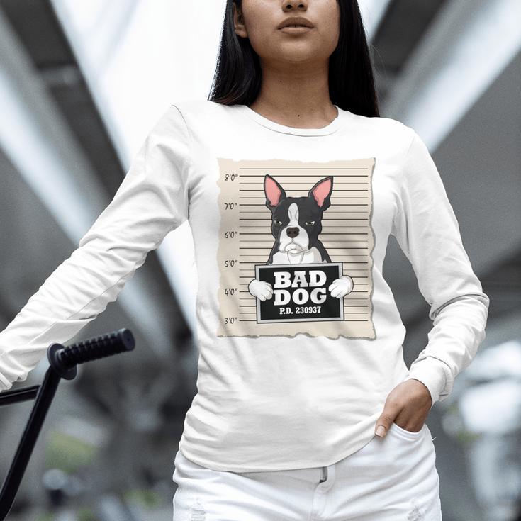 Boston Terrier Mug Shot Guilty Dog Women Long Sleeve T-Shirt, gift for family, gift for coworker