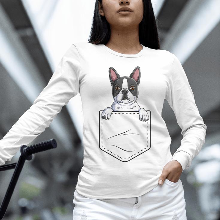 Boston Terrier In The Pocket Cute Boston Terrier Dog Lovers Men Women Girls Kids Women Long Sleeve T-Shirt, gift for family, gift for coworker