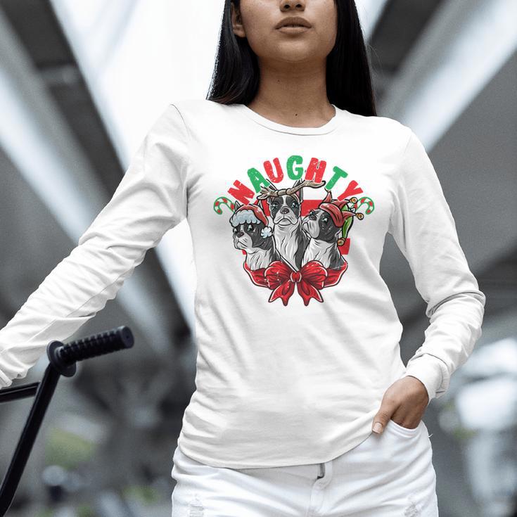 Boston Terrier Santa Claus Elf Reindeer Christmas Dog X-Mas Women Long Sleeve T-Shirt, Boston Terrier Christmas Shirts, gift for family, gift for coworker