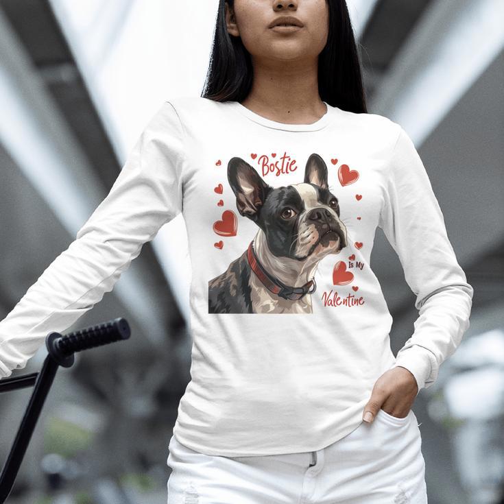 Boston Terrier Is My Valentine Cute Pet Dog Owner Valentine Women Long Sleeve T-Shirt, gift for family, gift for coworker