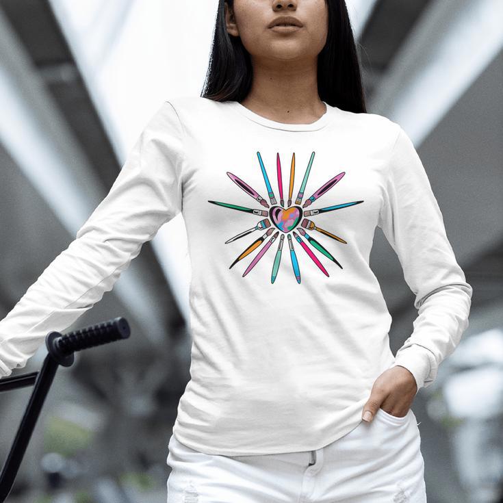 Cool Brush Heart Shape Art Teacher Paint For Artist Painter Women Long Sleeve T-Shirt, gift for family, gift for coworker Cool Brush Heart Shape Art Teacher Paint For Artist Painter Women Long Sleeve T-Shirt, gift for family, gift for coworker