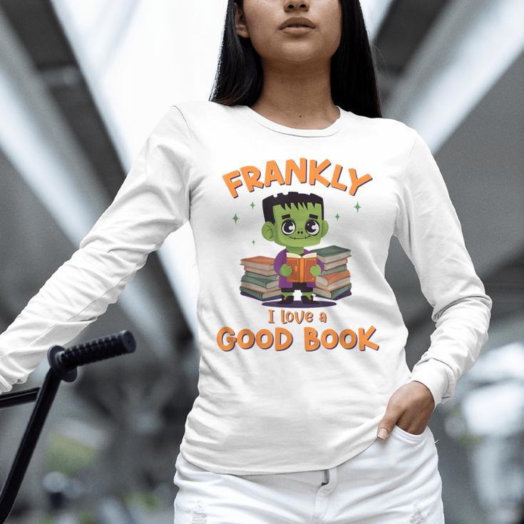Cute Halloween Teacher Librarian Frankenstein Reading Books Women Long Sleeve T-Shirt, gift for family, gift for coworker