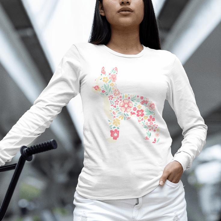 Floral FLower Boston Terrier Mom Grandma Women Long Sleeve T-Shirt, Boston Terrier Mom Shirts, gift for family, gift for coworker