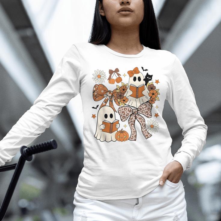 Ghost Reading Books Halloween Bow Spooky Teacher Student Women Long Sleeve T-Shirt, gift for family, gift for coworker Ghost Reading Books Halloween Bow Spooky Teacher Student Women Long Sleeve T-Shirt, gift for family, gift for coworker