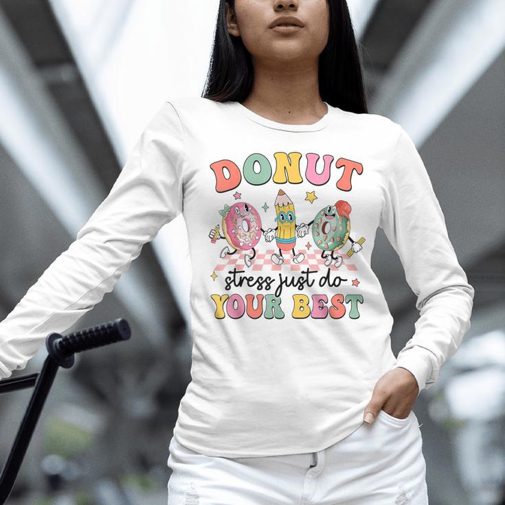Groovy Donut Stress Just Do Your Best Testing Day Teachers Women Long Sleeve T-Shirt, gift for family, gift for coworker