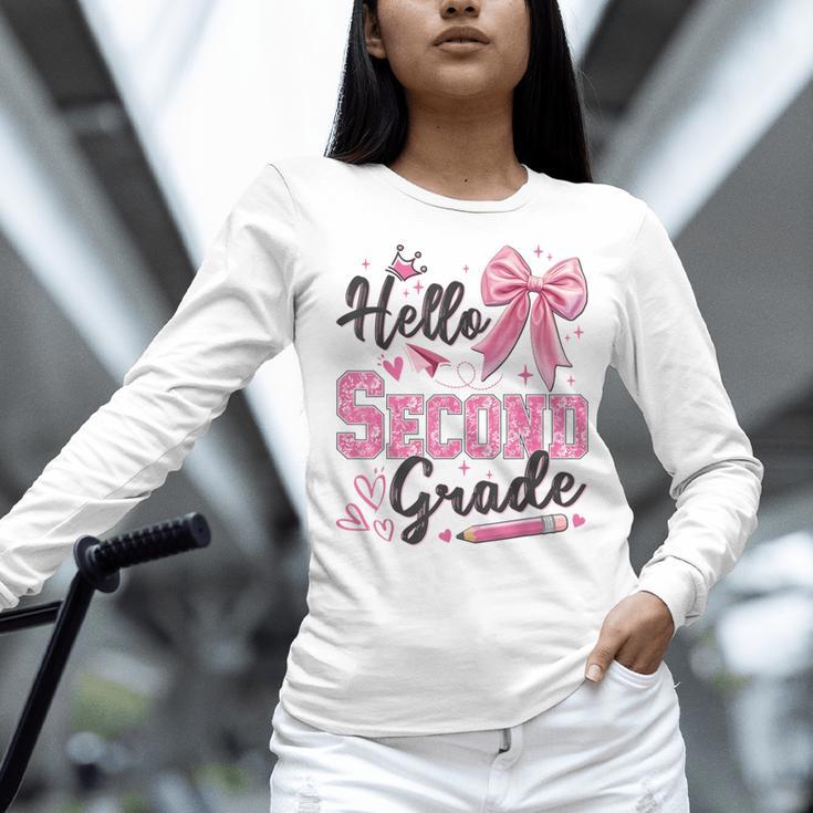 Hello Second Grade First Day Of School Coquette Teacher Girl Women Long Sleeve T-Shirt, First Grade Teacher Shirts, gift for family, gift for coworker Hello Second Grade First Day Of School Coquette Teacher Girl Women Long Sleeve T-Shirt, First Grade Teacher Shirts, gift for family, gift for coworker