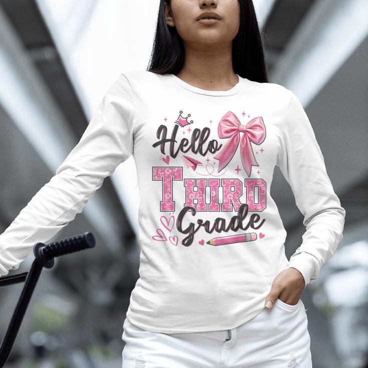 Hello Third Grade First Day Of School Coquette Teacher Girl Women Long Sleeve T-Shirt, First Grade Teacher Shirts, gift for family, gift for coworker