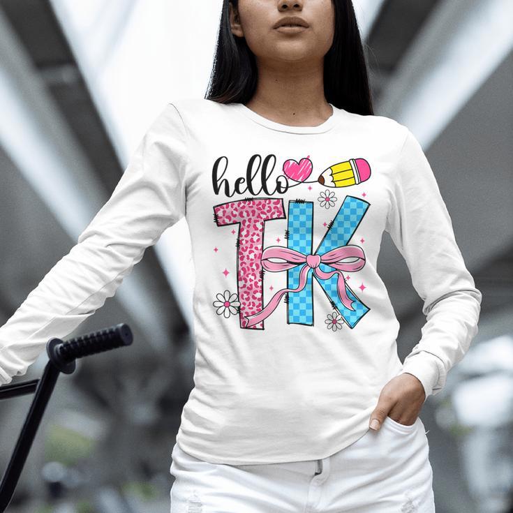 Hello TK Transitional Kindergarten Back To School Teacher Women Long Sleeve T-Shirt, gift for family, gift for coworker