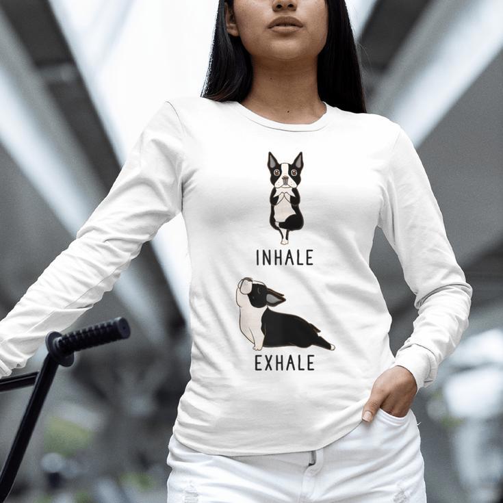 Inhale Exhale Yoga Boston Terrier Tshirt Women Long Sleeve T-Shirt, gift for family, gift for coworker