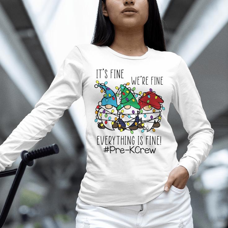 It's Fine We'Re Fine Gnome Pre-K Teacher Christmas Light For Men Women Women Long Sleeve T-Shirt, gift for family, gift for coworker It's Fine We'Re Fine Gnome Pre-K Teacher Christmas Light For Men Women Women Long Sleeve T-Shirt, gift for family, gift for coworker