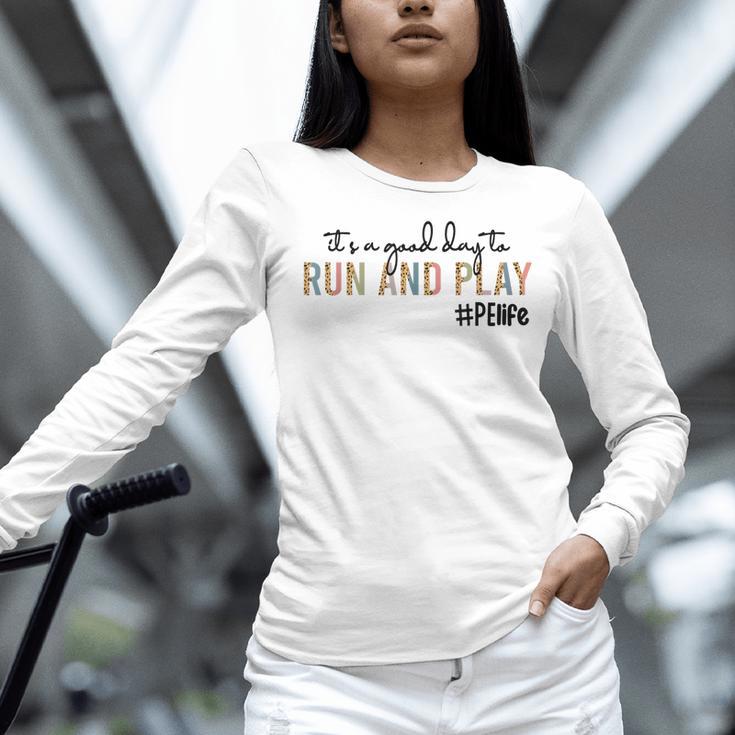 It's a Good Day To Run And Play Leopard PE Teacher Life Women Long Sleeve T-Shirt, Pe Teacher Shirts, gift for family, gift for coworker It's a Good Day To Run And Play Leopard PE Teacher Life Women Long Sleeve T-Shirt, Pe Teacher Shirts, gift for family, gift for coworker