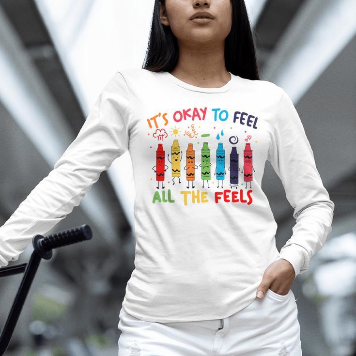 Its Okay To Feel All The Feels Mood Color Crayons Teacher Women Long Sleeve T-Shirt, gift for family, gift for coworker Its Okay To Feel All The Feels Mood Color Crayons Teacher Women Long Sleeve T-Shirt, gift for family, gift for coworker