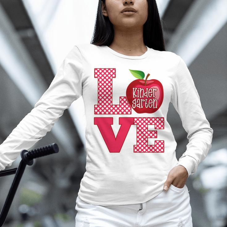 Love Kindergarten Cute Apple School Teacher Women Long Sleeve T-Shirt, gift for family, gift for coworker Love Kindergarten Cute Apple School Teacher Women Long Sleeve T-Shirt, gift for family, gift for coworker