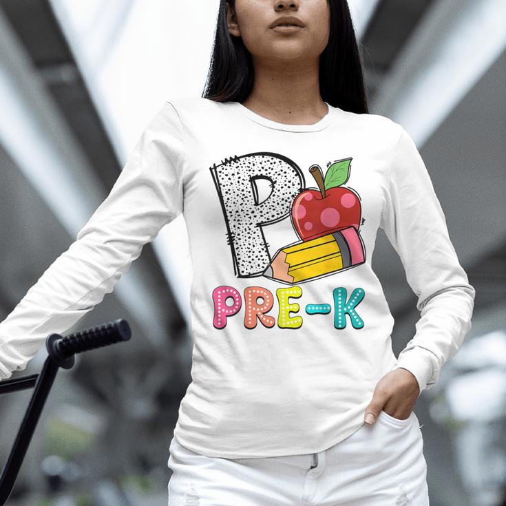 P Is For Pre-K Teacher Pencil Apple Back To School Women Long Sleeve T-Shirt, gift for family, gift for coworker P Is For Pre-K Teacher Pencil Apple Back To School Women Long Sleeve T-Shirt, gift for family, gift for coworker