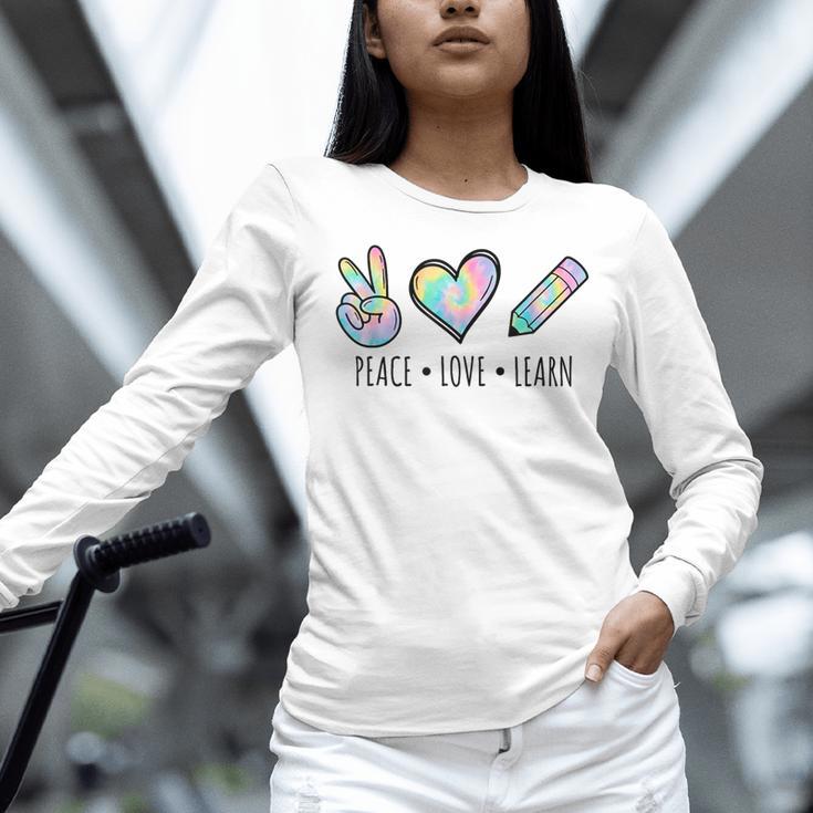 Peace Love Learn Tie Dye Teacher Kids 100th Days Of School Women Long Sleeve T-Shirt, gift for family, gift for coworker Peace Love Learn Tie Dye Teacher Kids 100th Days Of School Women Long Sleeve T-Shirt, gift for family, gift for coworker