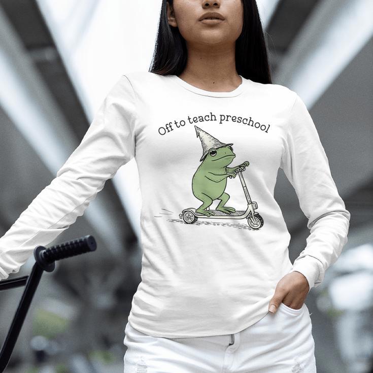 Pre K Grade Teacher Frog Back To School Preschool Women Long Sleeve T-Shirt, gift for family, gift for coworker