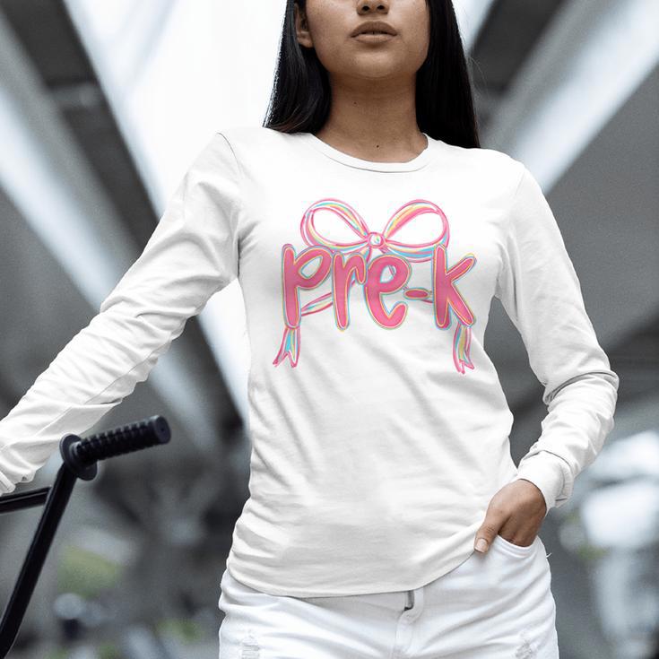 Preppy Pre k Back To School Pre-k Teachers Girls Cute Bow Women Long Sleeve T-Shirt, gift for family, gift for coworker Preppy Pre k Back To School Pre-k Teachers Girls Cute Bow Women Long Sleeve T-Shirt, gift for family, gift for coworker