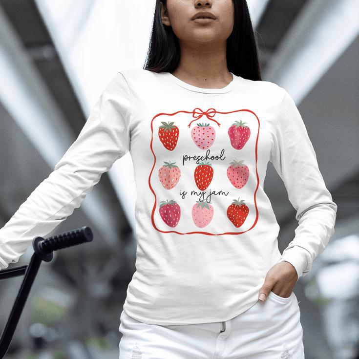 Preschool Is My Jam Strawberry Teacher First Day Of School Women Long Sleeve T-Shirt, gift for family, gift for coworker Preschool Is My Jam Strawberry Teacher First Day Of School Women Long Sleeve T-Shirt, gift for family, gift for coworker