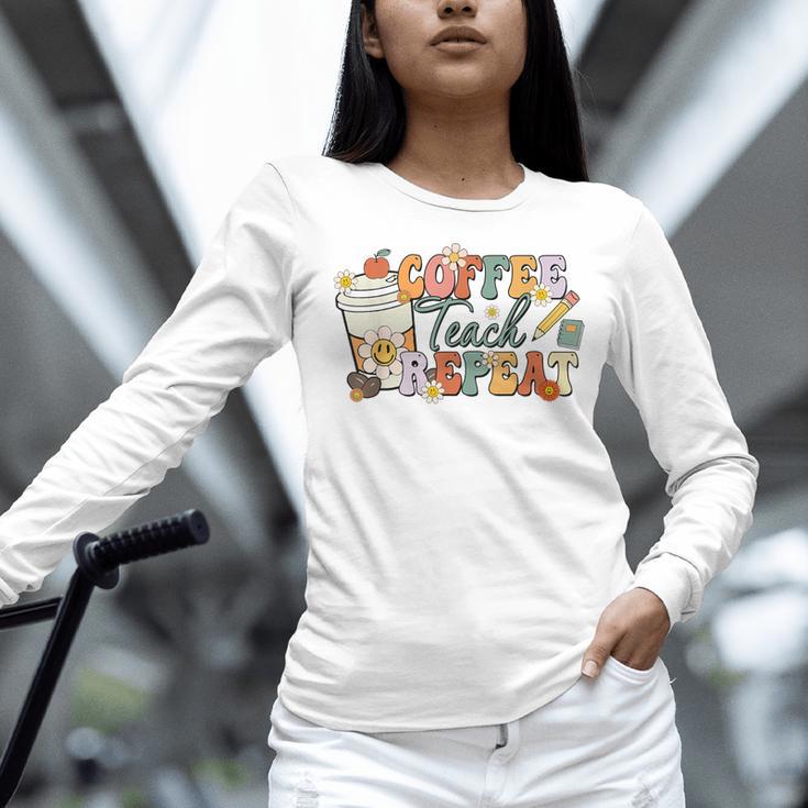 Retro Grovvy Coffee Teach Repeat Teacher Women Long Sleeve T-Shirt, gift for family, gift for coworker Retro Grovvy Coffee Teach Repeat Teacher Women Long Sleeve T-Shirt, gift for family, gift for coworker