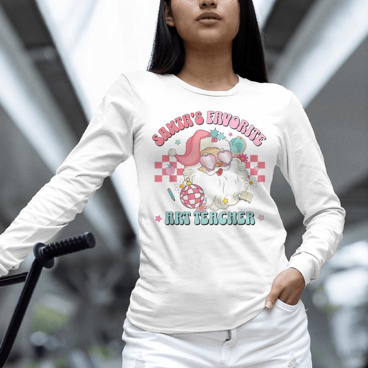 Retro Pink Christmas Santa's Favorite Art Teacher Artist Women Long Sleeve T-Shirt, gift for family, gift for coworker