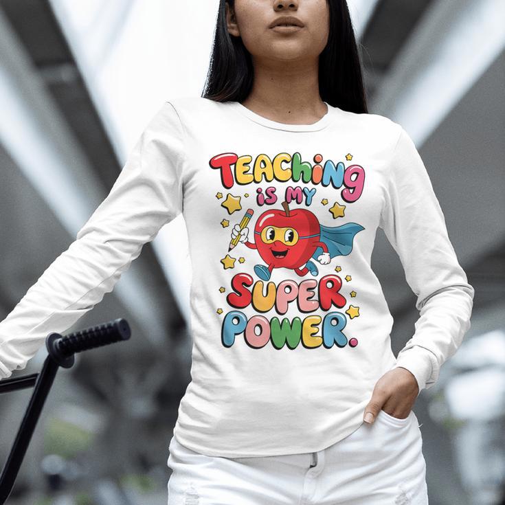 Retro Teaching Is My Superpower Apple Teacher Appreciation Women Long Sleeve T-Shirt, gift for family, gift for coworker Retro Teaching Is My Superpower Apple Teacher Appreciation Women Long Sleeve T-Shirt, gift for family, gift for coworker
