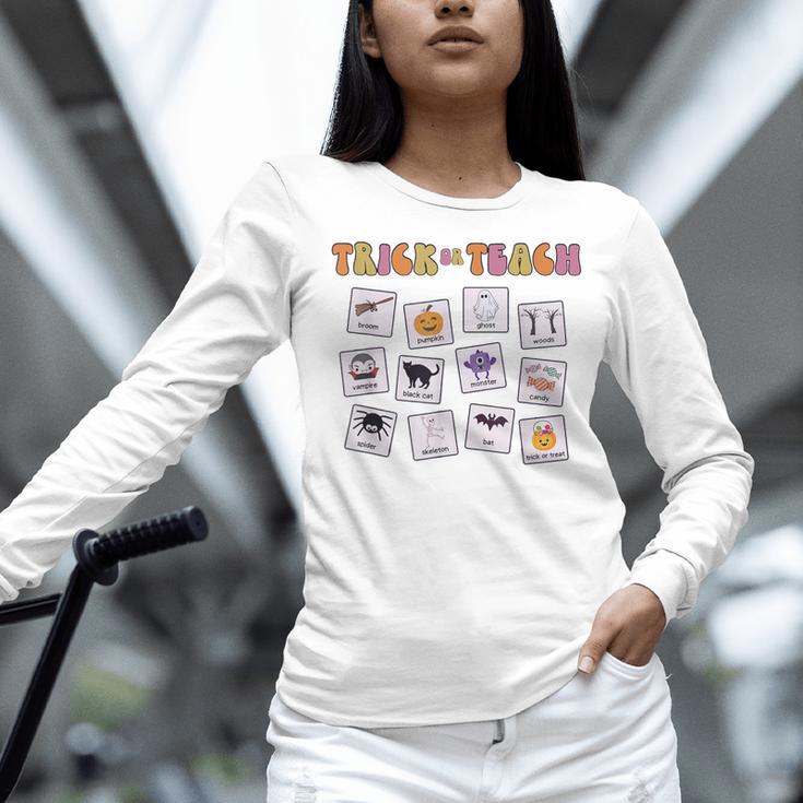 Retro Trick Or Treat Halloween Special Education Teacher Women Long Sleeve T-Shirt, gift for family, gift for coworker