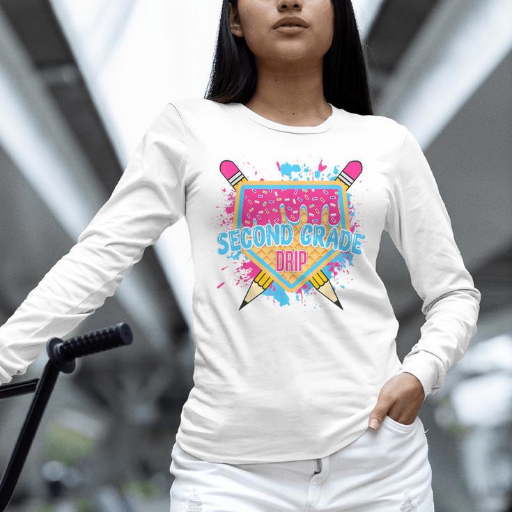 Second Grade Drip Ice Cream Home Plate Baseball Teachers Kid Women Long Sleeve T-Shirt, gift for family, gift for coworker Second Grade Drip Ice Cream Home Plate Baseball Teachers Kid Women Long Sleeve T-Shirt, gift for family, gift for coworker
