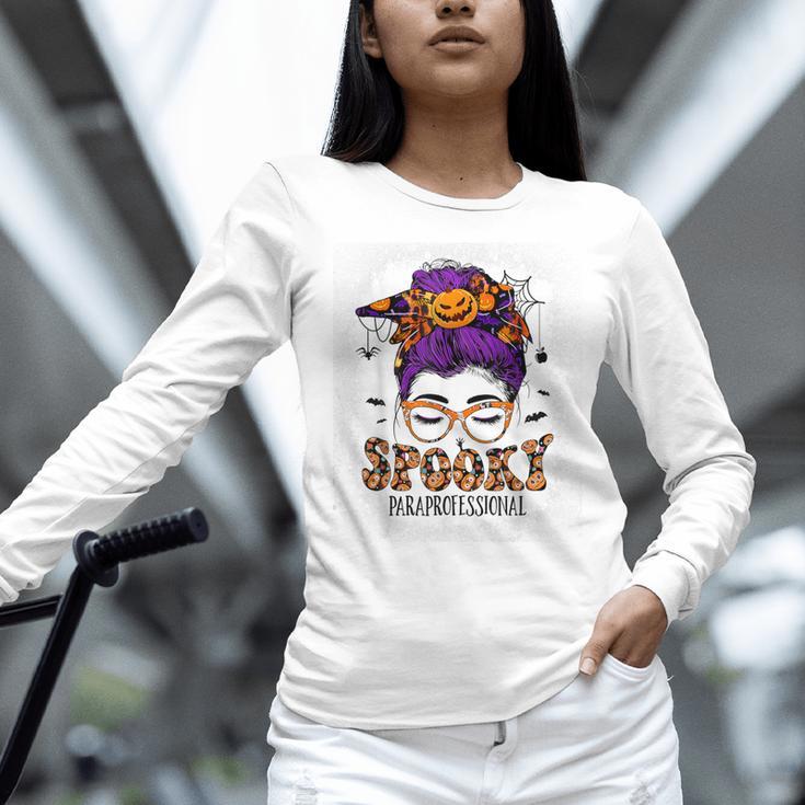 Spooky Paraprofessional Life Halloween Messy Bun Teacher For Men Women Women Long Sleeve T-Shirt, gift for family, gift for coworker Spooky Paraprofessional Life Halloween Messy Bun Teacher For Men Women Women Long Sleeve T-Shirt, gift for family, gift for coworker