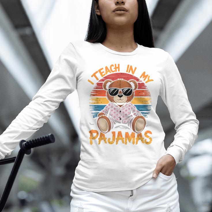 I Teach In My Pajamas Teacher Sunset Bear Retro Women Long Sleeve T-Shirt, gift for family, gift for coworker I Teach In My Pajamas Teacher Sunset Bear Retro Women Long Sleeve T-Shirt, gift for family, gift for coworker