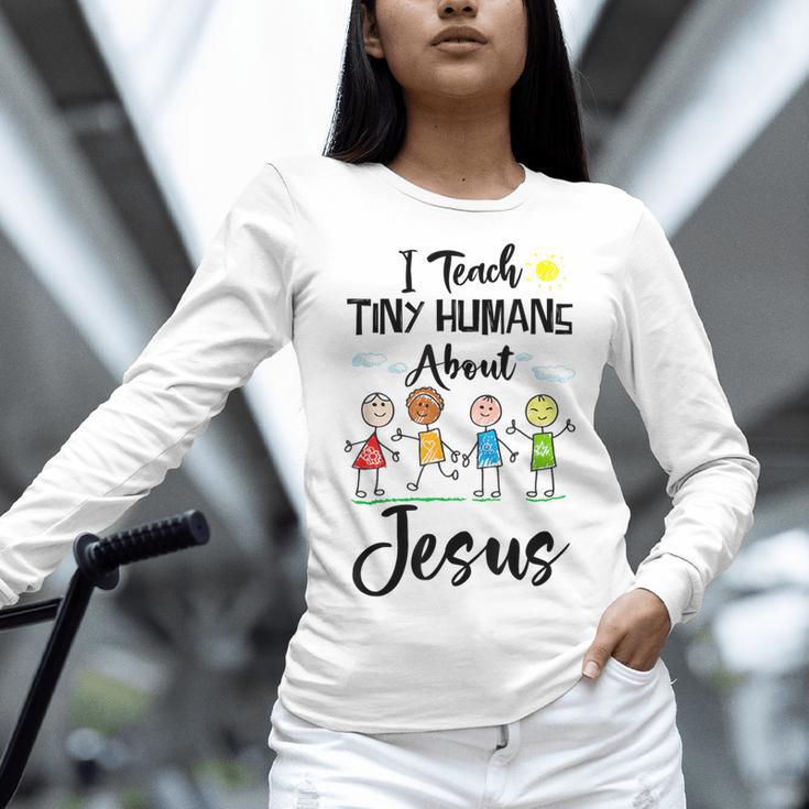 I Teach Tiny Humans About Jesus Sunday School Teacher Women Long Sleeve T-Shirt, gift for family, gift for coworker I Teach Tiny Humans About Jesus Sunday School Teacher Women Long Sleeve T-Shirt, gift for family, gift for coworker