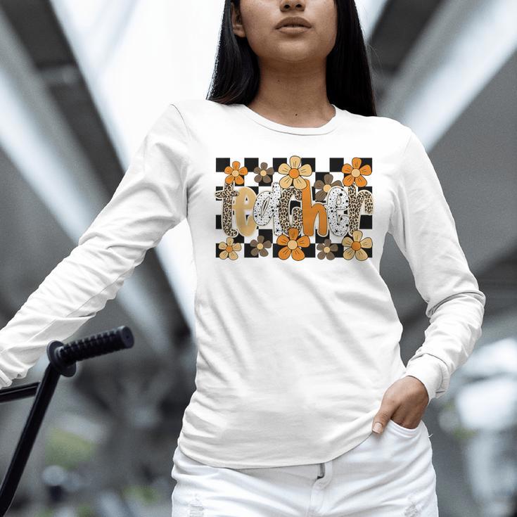 Teacher Appreciation Boho Floral Leopard Checkered Women Long Sleeve T-Shirt, gift for family, gift for coworker