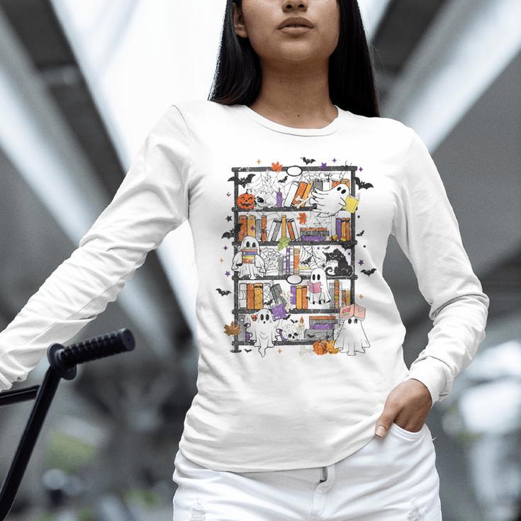 Teacher Library Ghost Reading Book Halloween Cat Women Long Sleeve T-Shirt, gift for family, gift for coworker Teacher Library Ghost Reading Book Halloween Cat Women Long Sleeve T-Shirt, gift for family, gift for coworker