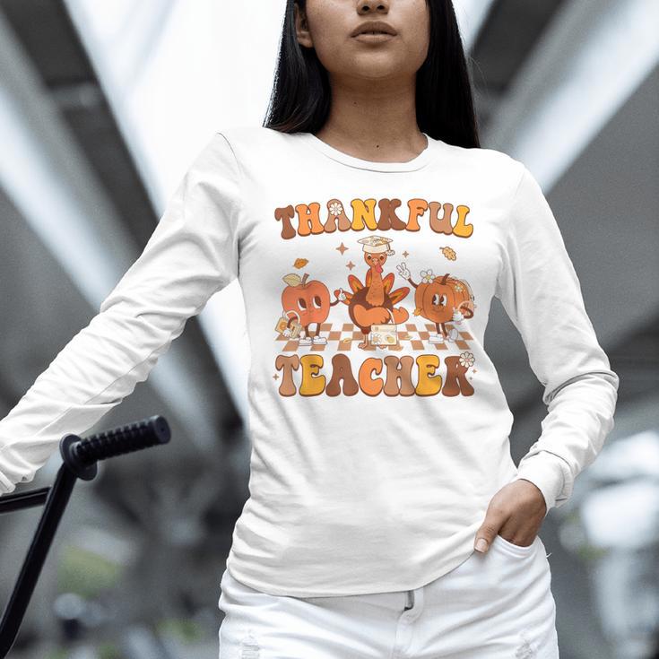 Thankful Teacher Retro Groovy Thanksgiving Fall Women Men Women Long Sleeve T-Shirt, Groovy Teacher Shirts, gift for family, gift for coworker