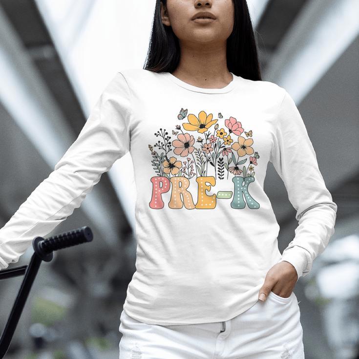 Wildflower Pre-K Preschool Team Floral Teacher Girls Women Long Sleeve T-Shirt, gift for family, gift for coworker