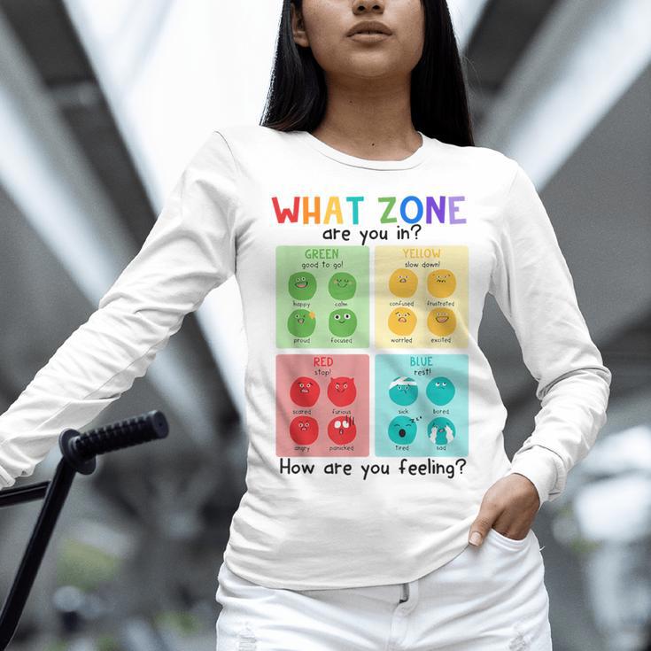 What Zone Are You In How Are You Feeling Teacher Women Long Sleeve T-Shirt, gift for family, gift for coworker What Zone Are You In How Are You Feeling Teacher Women Long Sleeve T-Shirt, gift for family, gift for coworker