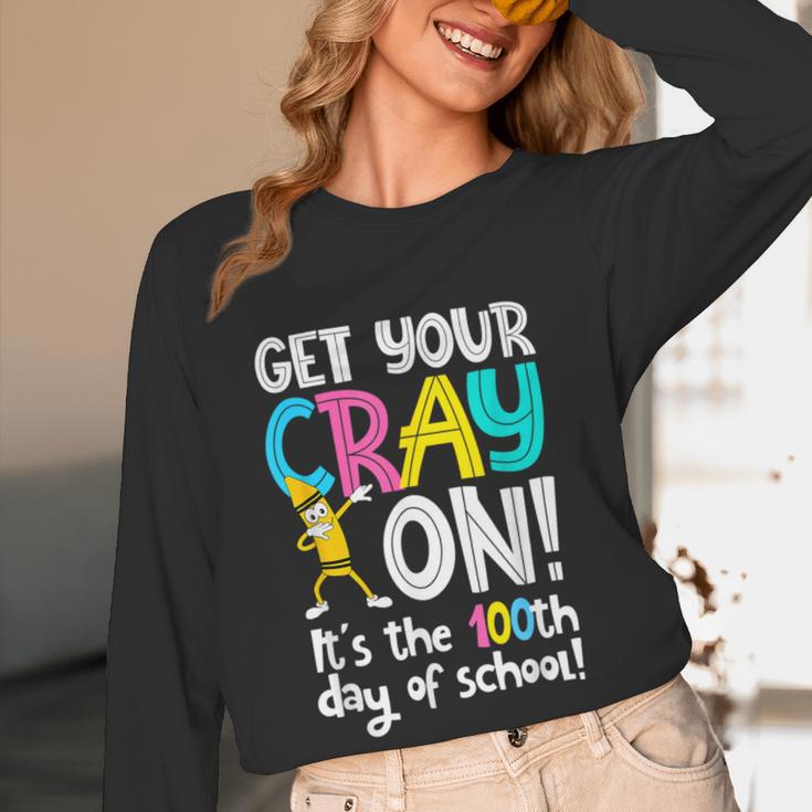 100th Day Of School Get Your Cray On Teacher Women Long Sleeve T-Shirt, novelty gifts, funny gifts 100th Day Of School Get Your Cray On Teacher Women Long Sleeve T-Shirt, novelty gifts, funny gifts